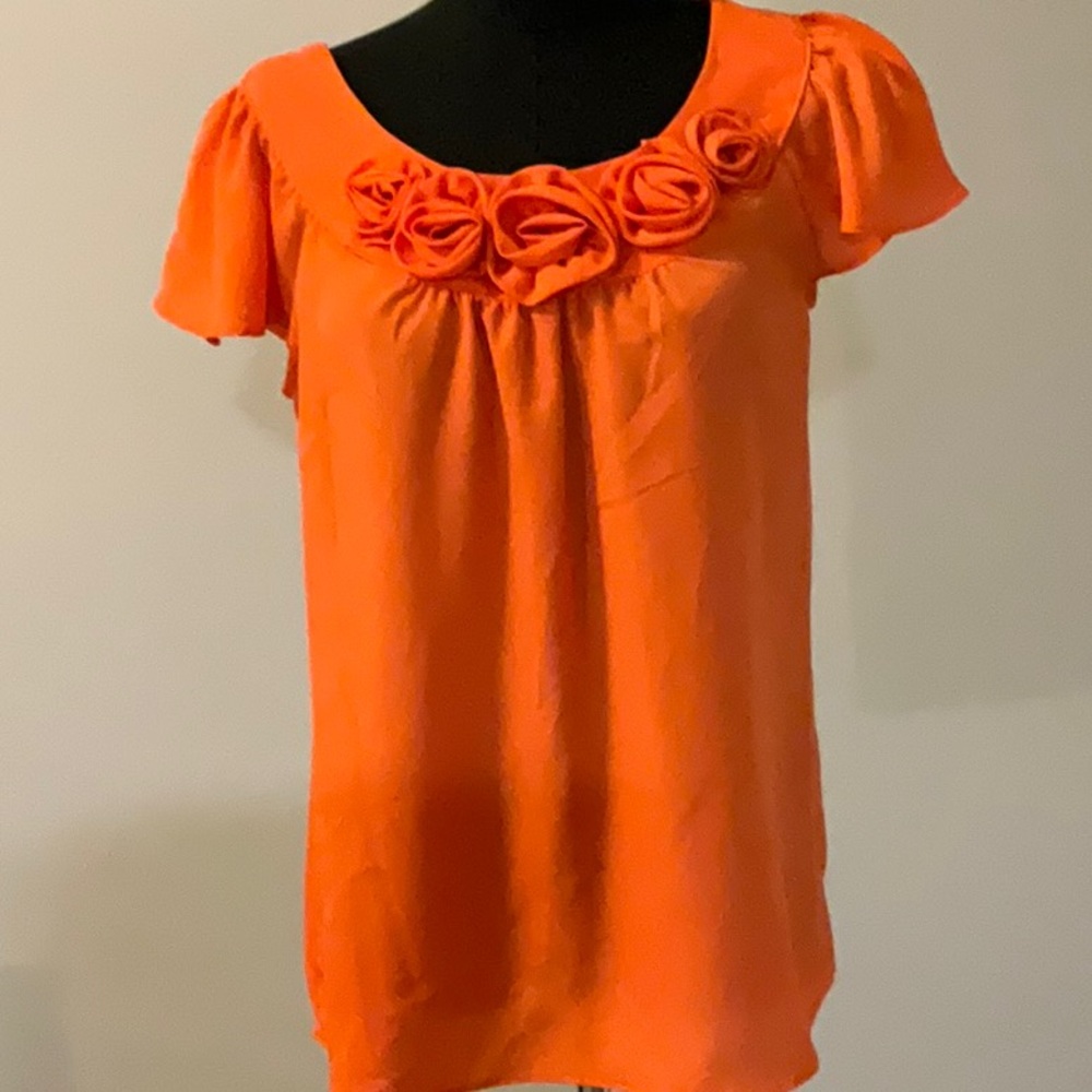 NWT Cato Orange Flutter Sleeve Top -Size Small